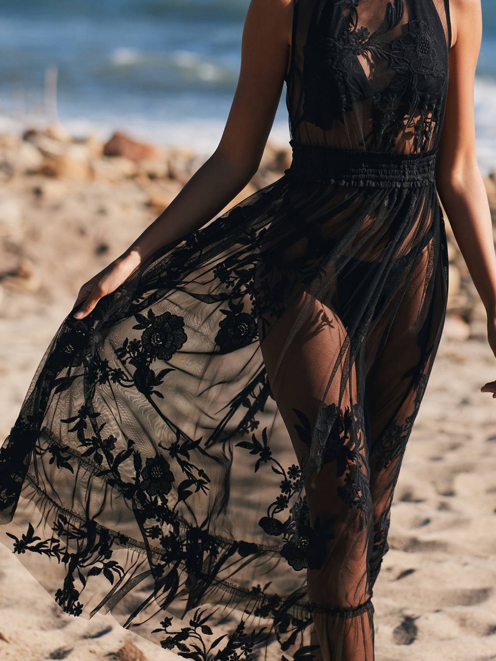 By Anthropologie Embroidered Black Mesh Maxi Dress - Picture 2 of 9